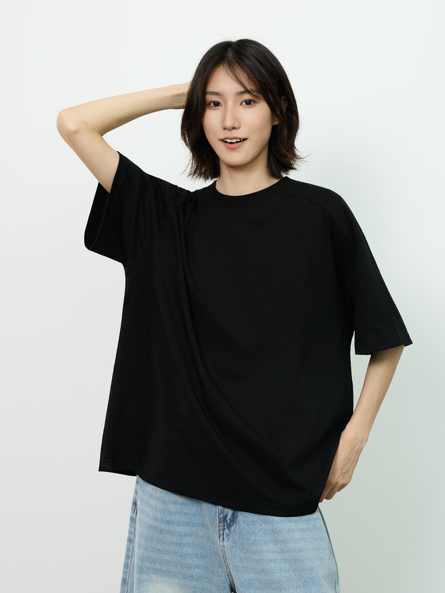 Basic Design Short-Sleeve T-Shirt for Men with Closed Front Shoulder Seam, Loose American Style, Versatile Casual Tee Basic Design Short-Sleeve T-Shirt for Men with Closed Front Shoulder Seam, Loose American Style, Versatile Casual Tee