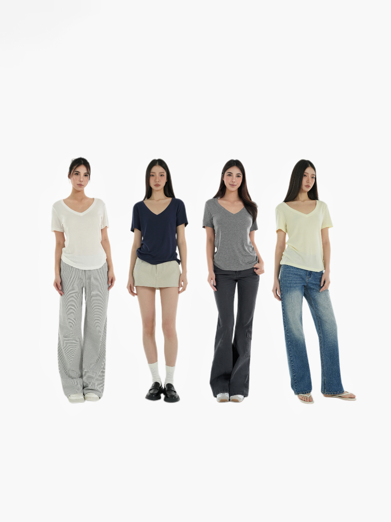 Basic Four-Color Tencel Wool Slightly Loose V-Neck Short Sleeve T-Shirt - Casual 90s Style Top Basic Four-Color Tencel Wool Slightly Loose V-Neck Short Sleeve T-Shirt - Casual 90s Style Top