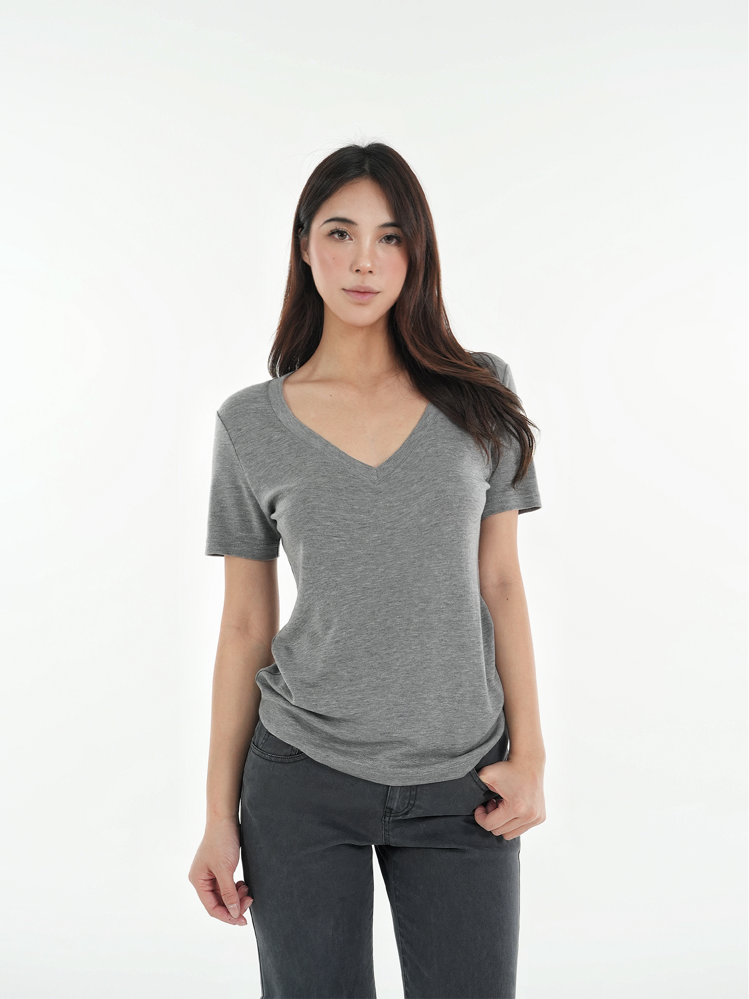 Basic Four-Color Tencel Wool Slightly Loose V-Neck Short Sleeve T-Shirt - Casual 90s Style Top Basic Four-Color Tencel Wool Slightly Loose V-Neck Short Sleeve T-Shirt - Casual 90s Style Top