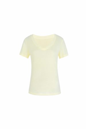 Basic Four-Color Tencel Wool Slightly Loose V-Neck Short Sleeve T-Shirt - Casual 90s Style Top