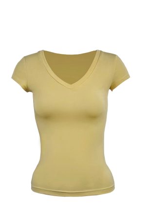 Basic Four-Color V-Neck Fitted Short Sleeve Versatile Top - Trendy Essential for Casual Chic Outfits