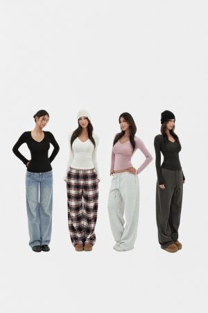 Basic Four-Color V-Neck Stretch Fitted Long Sleeve Top - Versatile Everyday Essential, Perfect for Layering and Casual Outfits