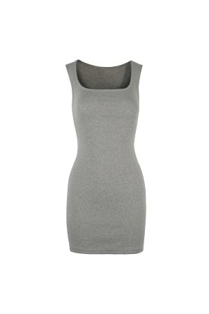 Basic Square Neck Sleeveless Fitted Stretchy Bodycon Dress - Perfect for 90s or Y2K Style, Essential for Every Wardrobe