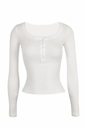 Basic U-Neck Stretch Slim Fit Long Sleeve Henley T-Shirt - Casual Essential for Everyday Wear