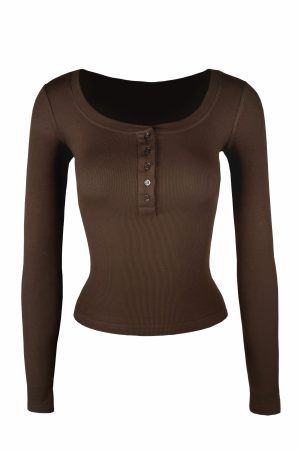 Basic U-Neck Stretch Slim Fit Long Sleeve Henley T-Shirt - Casual Essential for Everyday Wear