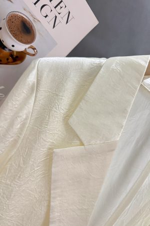 Beige Acetate Textured Blazer for Women - Stylish High-End Summer Suit, Versatile Design for 2025 Fashion Trends