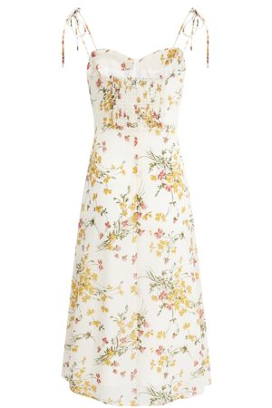 Beige Floral Spaghetti Strap Dress with Side Slit - French Style Summer Vacation Long Dress for Women 2025