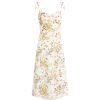 Beige Floral Spaghetti Strap Dress with Side Slit - French Style Summer Vacation Long Dress for Women 2025