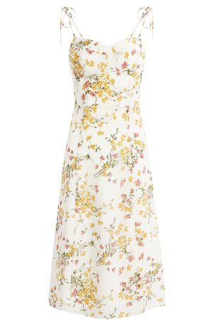 Beige Floral Spaghetti Strap Dress with Side Slit - French Style Summer Vacation Long Dress for Women 2025