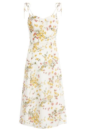 Beige Floral Spaghetti Strap Dress with Side Slit - French Style Summer Vacation Long Dress for Women 2025