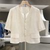 Beige French Chic Linen Short-Sleeve Coat for Women - 2025 Summer Petite Fashion Top