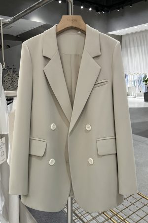 Beige High-End Minimalist Women's Blazer - Draped Fashion Suit Jacket for Stylish Commuting, Spring & Autumn 2025 Collection