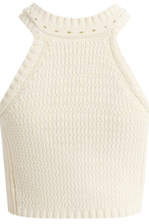 Beige Knitted Halter Top - Summer 2025 Fashion, Trendy Y2K Style for Women