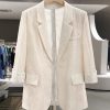 Beige Lace Patchwork Thin Blazer for Women - 2025 Summer Collection, Fashionable Mature Style Suit, Elegant Layering Piece