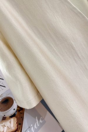 Beige Lightweight V-Neck Thin Jacket for Women - Luxury Acetate Glossy Short Top, 2025 Summer Fashion, Elegant and Stylish