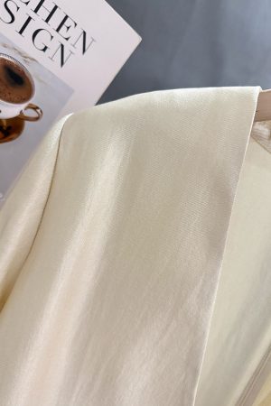 Beige Lightweight V-Neck Thin Jacket for Women - Luxury Acetate Glossy Short Top, 2025 Summer Fashion, Elegant and Stylish