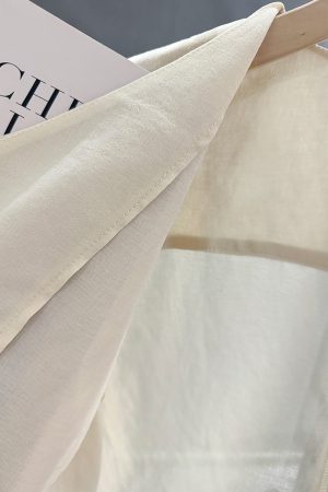 Beige Minimalist Short Sleeve V-Neck Shirt for Women - Versatile Thin Summer Jacket, Exquisite Trendy Top 2025