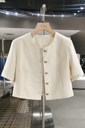 Beige Thin Blazer for Women - Chic Short Summer Jacket, Exquisite Gentlewoman Style 2025