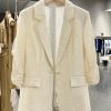 Beige Vintage Lightweight Suit Jacket for Women - 2025 Summer Slimming Pleated Blazer, Fashionable & Versatile 90s Style