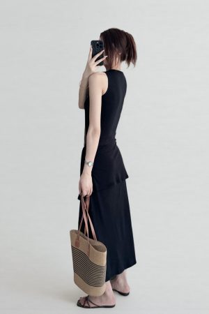 Belted Multi-Wear Vest Dress, Tie-Up, Slimming Draped Design, Large Hem, Long Summer Dress for 2025, Perfect for Y2K and Trendy Styles