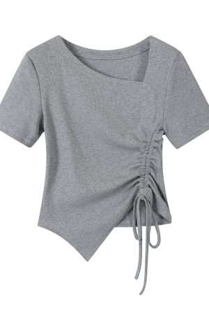 Berry Purple Irregular Waist Short Sleeve T-Shirt Blouse for Women - 2025 Summer Fashion, Trendy Casual Wear