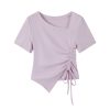 Berry Purple Irregular Waist Short Sleeve T-Shirt Blouse for Women - 2025 Summer Fashion, Trendy Casual Wear