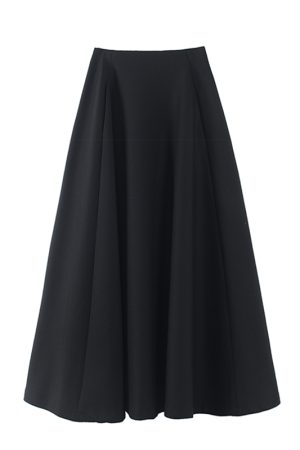 Black A-line Midi Skirt for Women - Slimming Spring/Summer Style with Diagonal Texture, Pockets, and 3D Tailoring