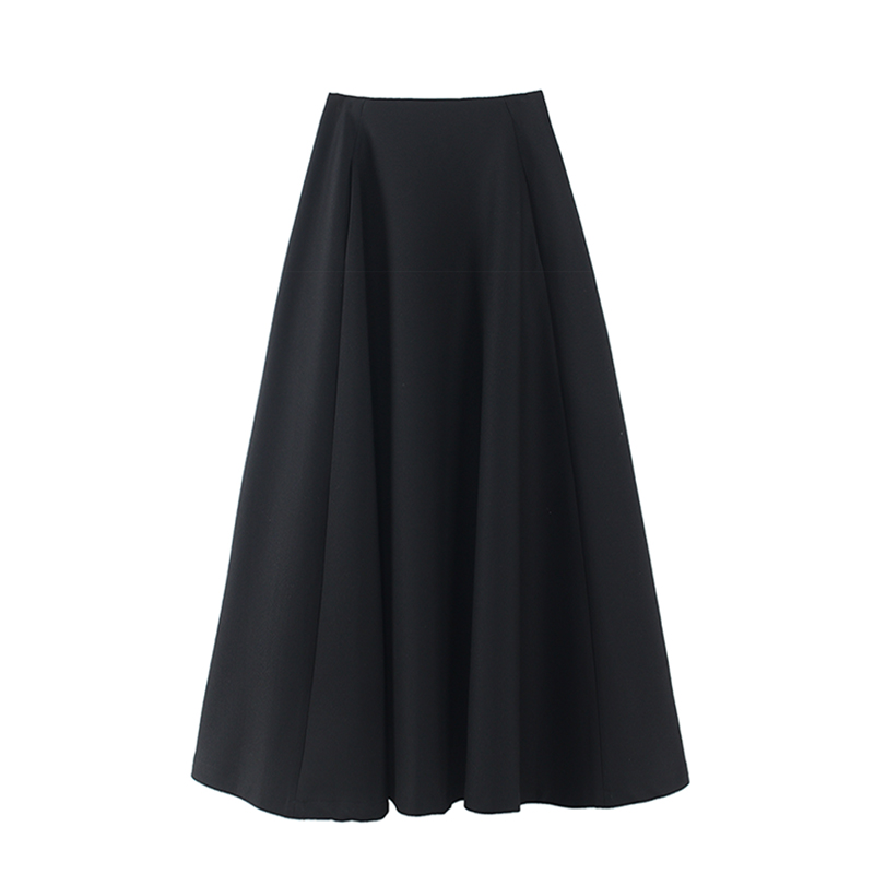 Black A-line Midi Skirt for Women - Slimming Spring/Summer Style with Diagonal Texture, Pockets, and 3D Tailoring Black A-line Midi Skirt for Women - Slimming Spring/Summer Style with Diagonal Texture, Pockets, and 3D Tailoring