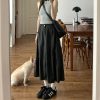 Black A-Line Work Skirt for Women - Mid-Length Slimming Umbrella Skirt for Pear-Shaped Figures - Summer 2025 Fashion