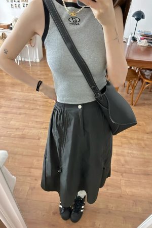 Black A-Line Work Skirt for Women - Mid-Length Slimming Umbrella Skirt for Pear-Shaped Figures - Summer 2025 Fashion