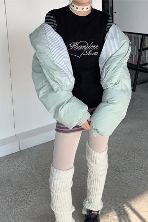 Black and Gray Color-Blocked Striped Casual Slim-Fit Knitted Long Sleeve Top Tee for Y2K and 90s Style Fashion