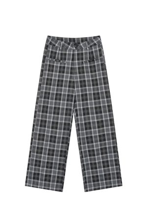 Black and White Checkered Wide-Leg Plaid Casual Pants - Low-Waist, Slimming, Versatile Style for Effortless Fashion