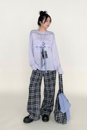 Black and White Checkered Wide-Leg Plaid Casual Pants - Low-Waist, Slimming, Versatile Style for Effortless Fashion