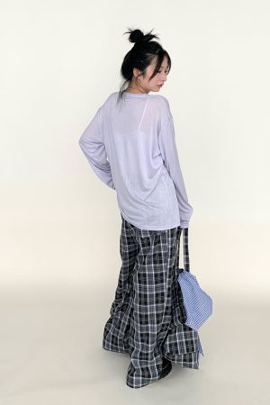 Black and White Checkered Wide-Leg Plaid Casual Pants - Low-Waist, Slimming, Versatile Style for Effortless Fashion