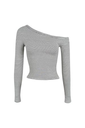 Black and White Striped Off-Shoulder T-Shirt and Straight-Leg Floor-Length Casual Pants Set - Chic Summer Outfit for 90s Style