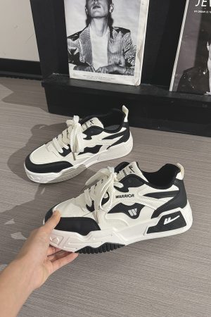 Black and White Unisex Thick-Soled Sneakers - Summer Mesh Breathable Couple Shoes - Versatile Popular Little White Shoes for Women