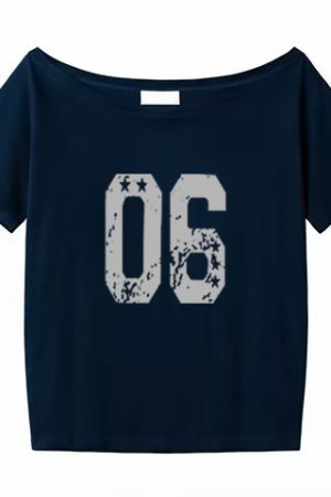 Black Asymmetrical Shoulder Short Sleeve Off-Shoulder T-Shirt with Digital Print – Trendy Women's Casual Summer Top in American Style