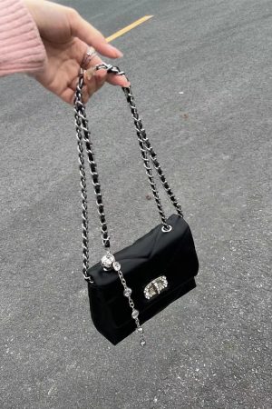Black Bead Chain Underarm Bag 2023 - Women's Casual Versatile Crossbody Shoulder Bag - Trendy Small Fashion Accessory