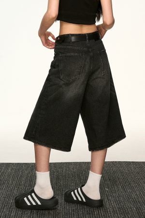 Black Denim Capri Pants for Women - American Style Loose Straight-Leg Versatile Wide-Leg Trousers for Spring/Summer 2025 Fashion