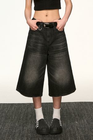 Black Denim Capri Pants for Women - American Style Loose Straight-Leg Versatile Wide-Leg Trousers for Spring/Summer 2025 Fashion