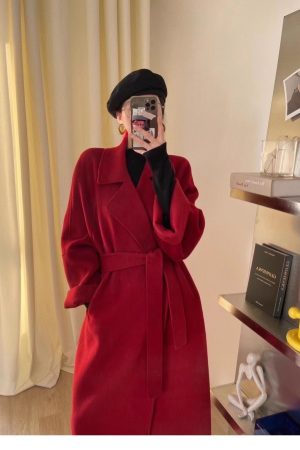 Black Double-Sided Cashmere Coat for Women - 2024 Winter Woolen Mid-Length in Korean Style for Petite Fits