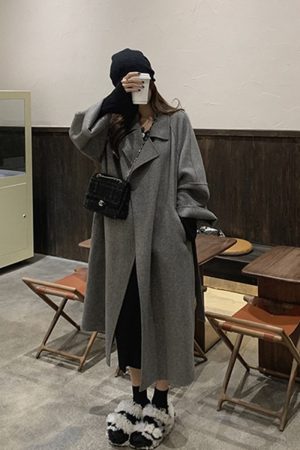 Black Double-Sided Cashmere Coat for Women - 2024 Winter Woolen Mid-Length in Korean Style for Petite Fits