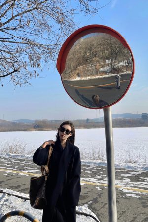 Black Double-Sided Cashmere Coat for Women - 2024 Winter Woolen Mid-Length in Korean Style for Petite Fits