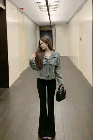 Black Flared Casual Pants with Elastic V-Shaped Hollow Waist - Slim Fit Luna Lona Design for Trendy 90s Y2K Style