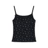 Black Floral Ruffled Strap Tank Top - Casual Fitted Vest for Summer 2024, Perfect for Y2K and 90s Style Fashion