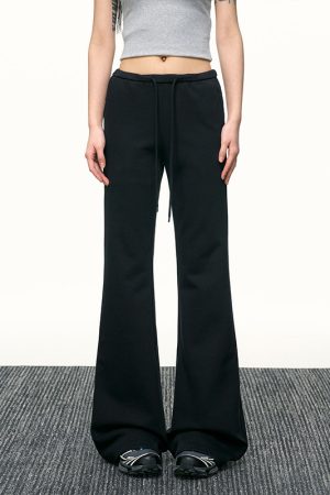 Black High-Waisted Drawstring Flared Casual Pants for Women - Sexy Slimming Wide-Leg Design, Versatile Spring Fashion