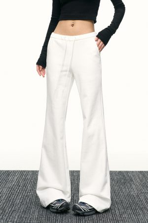 Black High-Waisted Drawstring Flared Casual Pants for Women - Sexy Slimming Wide-Leg Design, Versatile Spring Fashion