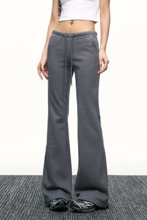 Black High-Waisted Drawstring Flared Casual Pants for Women - Sexy Slimming Wide-Leg Design, Versatile Spring Fashion