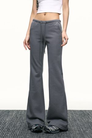 Black High-Waisted Drawstring Flared Casual Pants for Women - Sexy Slimming Wide-Leg Design, Versatile Spring Fashion