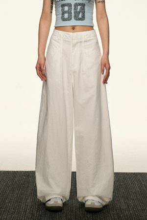 Black High-Waisted Straight-Leg Casual Pants for Women - Vintage Loose Wide-Leg Style for Summer 2025, American 90s Inspired Fashion